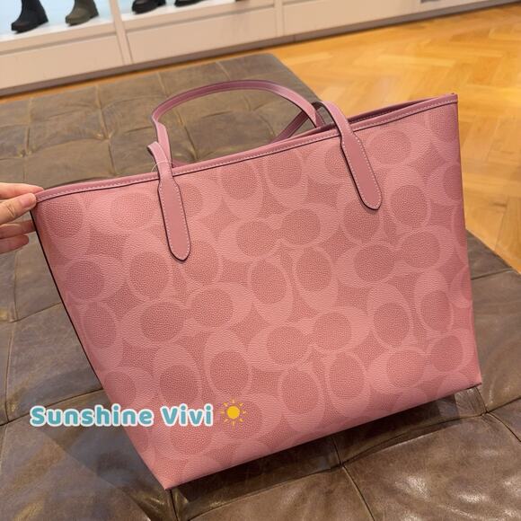 NWT Coach City Tote Bag In Signature Canvas CAL49 Dusty Pink - Picture 3 of 13